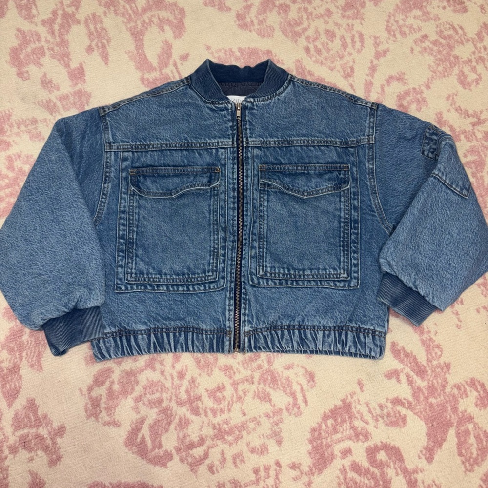 Zara Blue Denim Quilted Bomber Jacket Girls 11-12